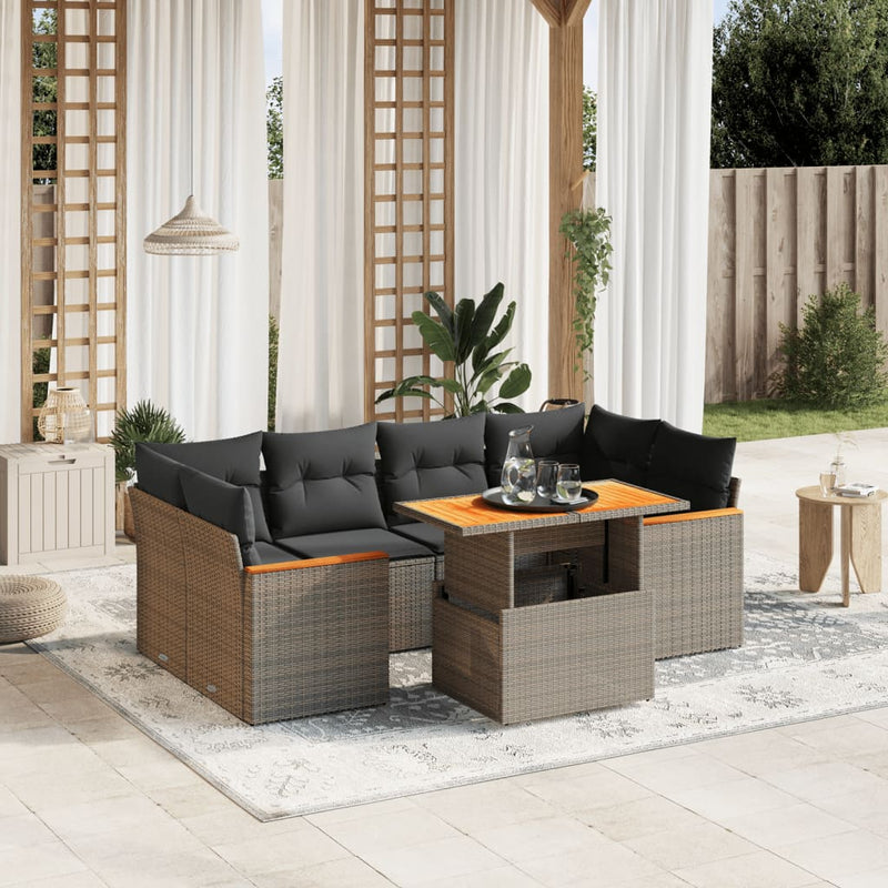 vidaXL 7 Piece Garden Sofa Set with Cushions Grey Poly Rattan