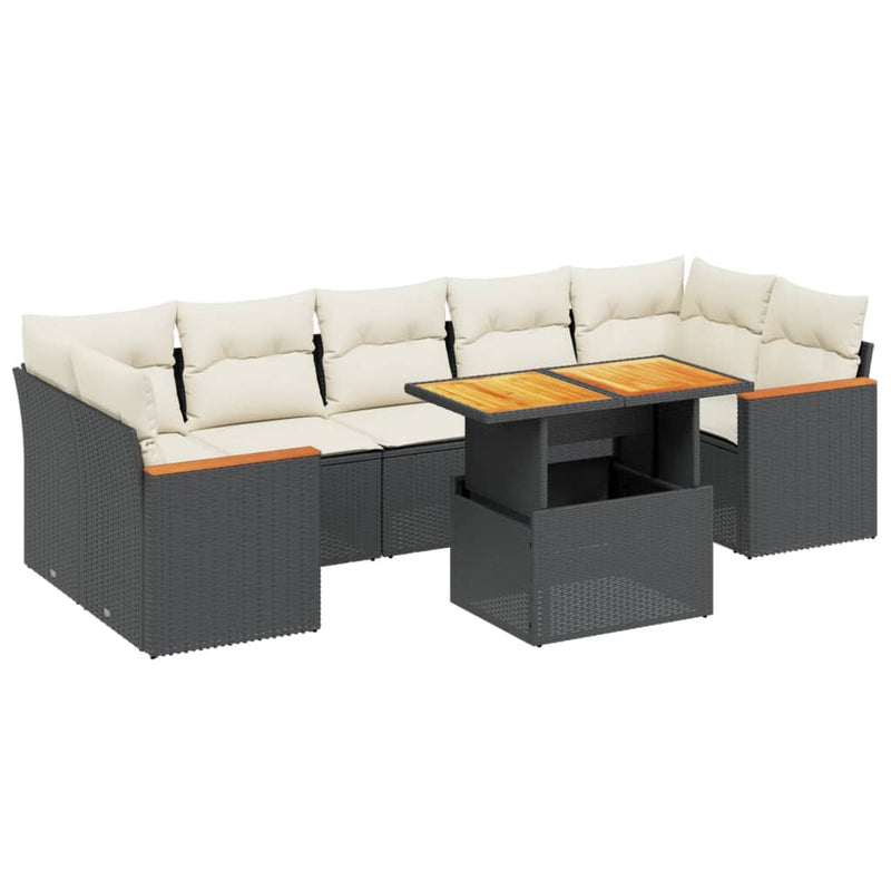 vidaXL 8 Piece Garden Sofa Set with Cushions Black Poly Rattan