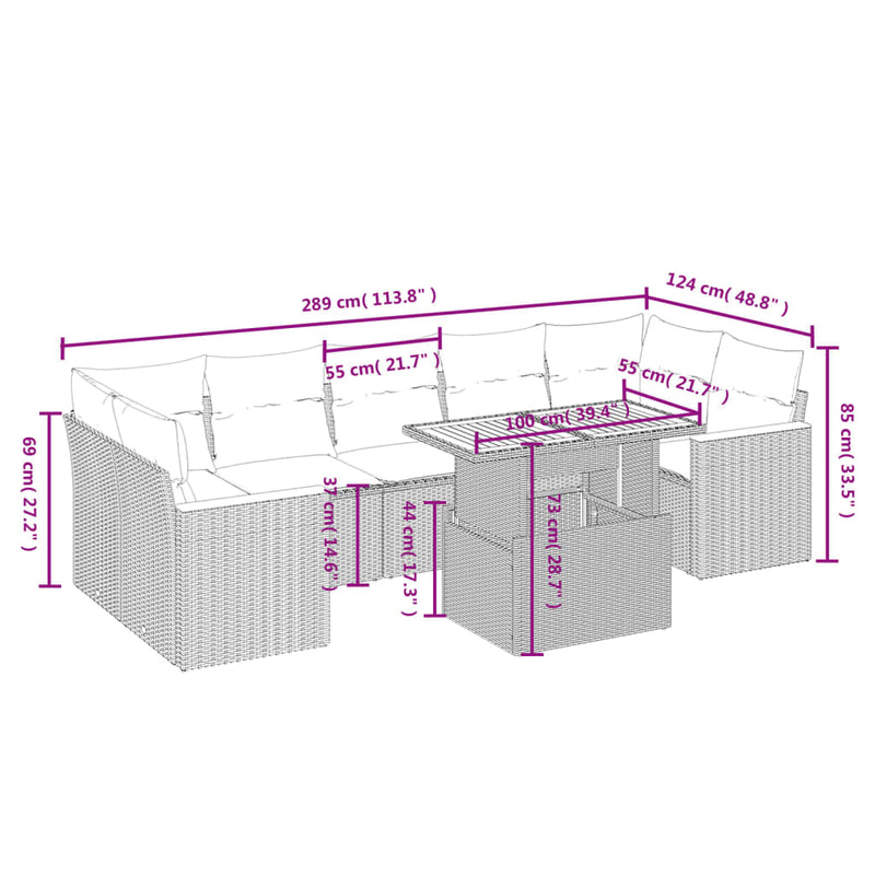 vidaXL 8 Piece Garden Sofa Set with Cushions Black Poly Rattan