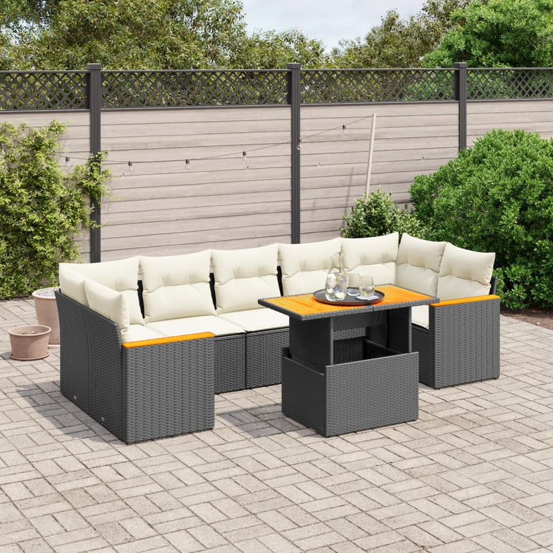vidaXL 8 Piece Garden Sofa Set with Cushions Black Poly Rattan