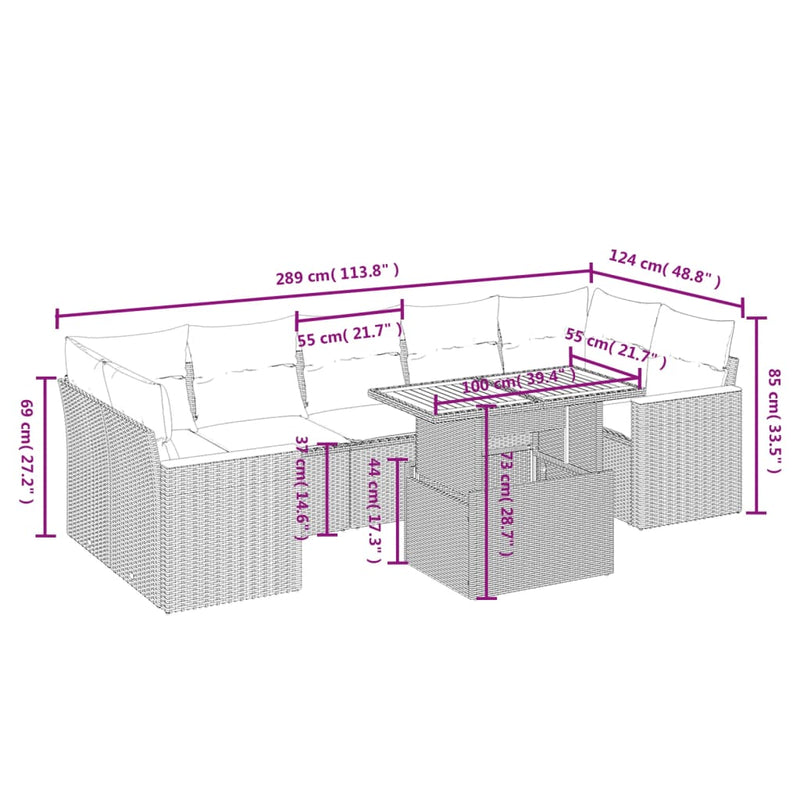 vidaXL 8 Piece Garden Sofa Set with Cushions Grey Poly Rattan