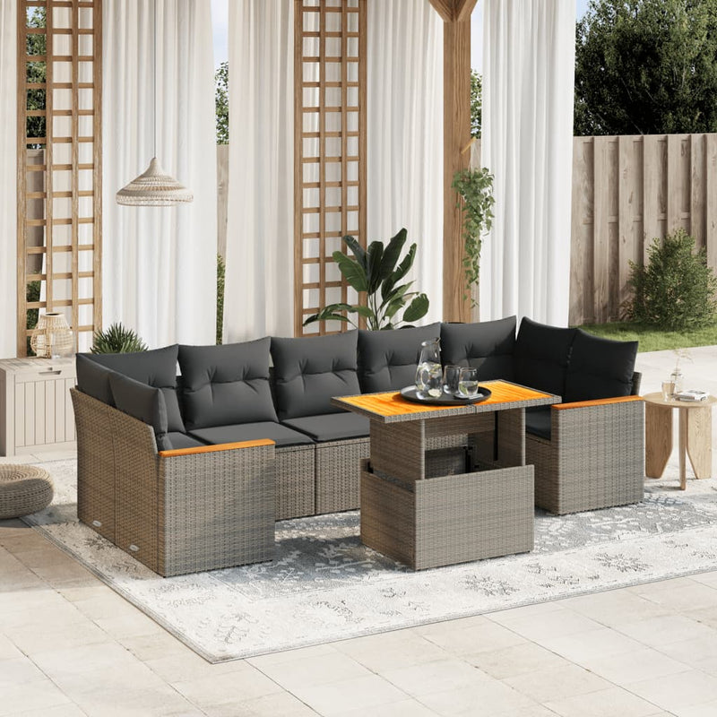 vidaXL 8 Piece Garden Sofa Set with Cushions Grey Poly Rattan