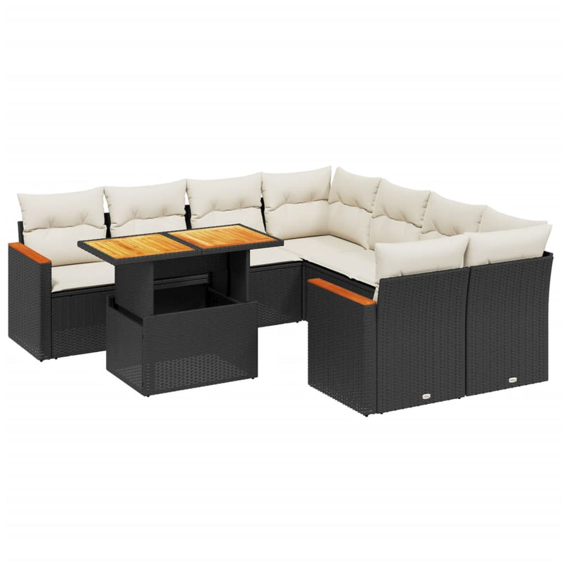 vidaXL 9 Piece Garden Sofa Set with Cushions Black Poly Rattan