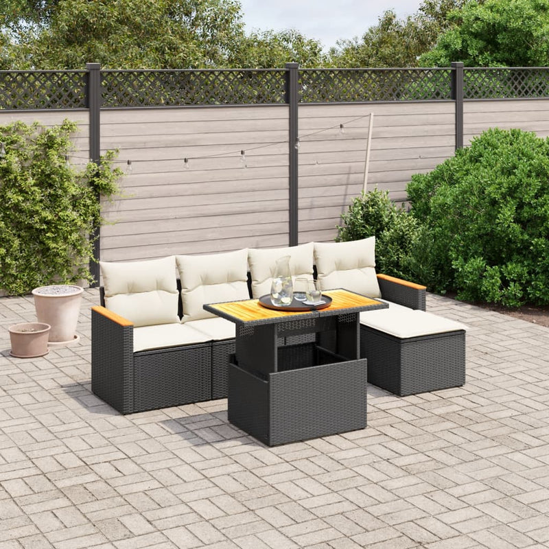 vidaXL 6 Piece Garden Sofa Set with Cushions Black Poly Rattan