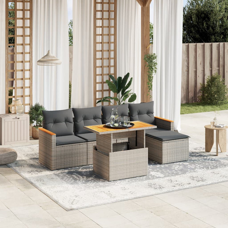 vidaXL 6 Piece Garden Sofa Set with Cushions Grey Poly Rattan