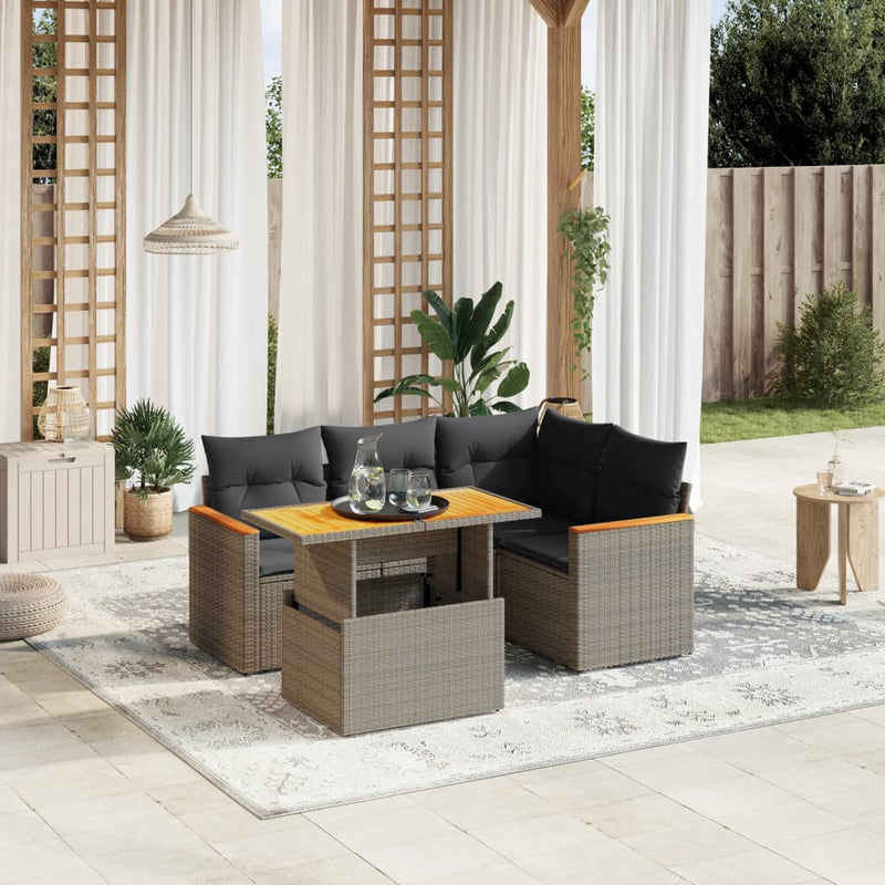 vidaXL 5 Piece Garden Sofa Set with Cushions Grey Poly Rattan