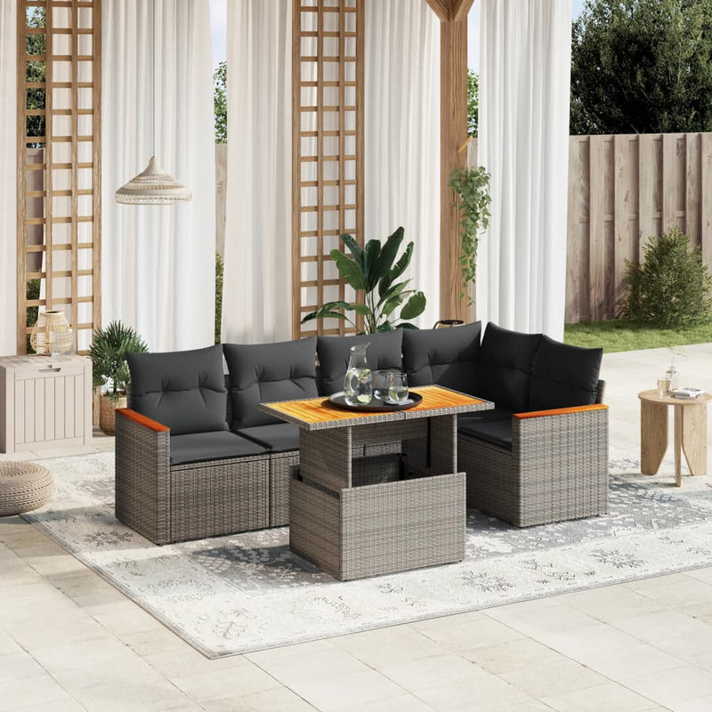vidaXL 6 Piece Garden Sofa Set with Cushions Grey Poly Rattan