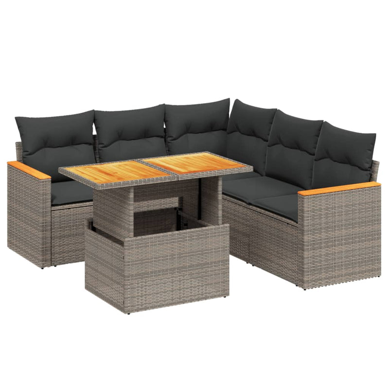 vidaXL 6 Piece Garden Sofa Set with Cushions Grey Poly Rattan