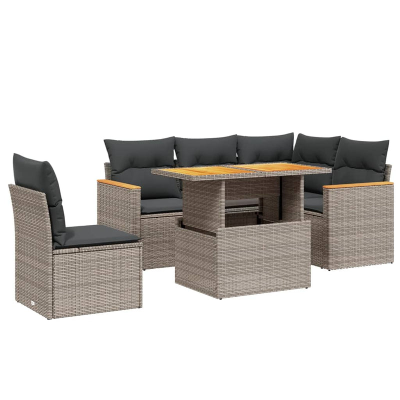 vidaXL 6 Piece Garden Sofa Set with Cushions Grey Poly Rattan