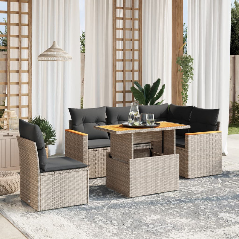 vidaXL 6 Piece Garden Sofa Set with Cushions Grey Poly Rattan