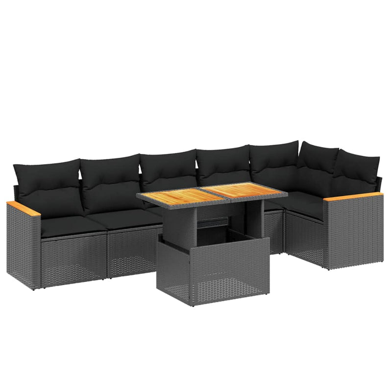 vidaXL 7 Piece Garden Sofa Set with Cushions Black Poly Rattan