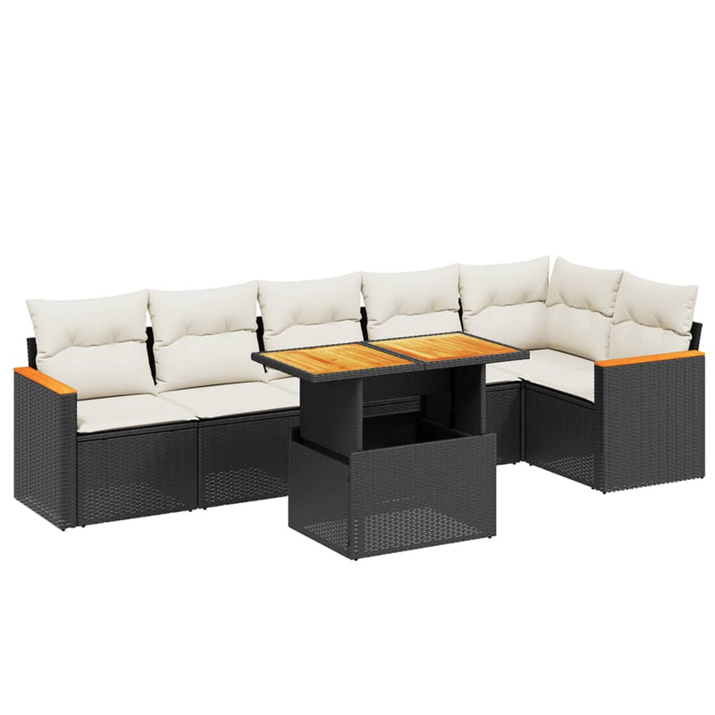 vidaXL 7 Piece Garden Sofa Set with Cushions Black Poly Rattan