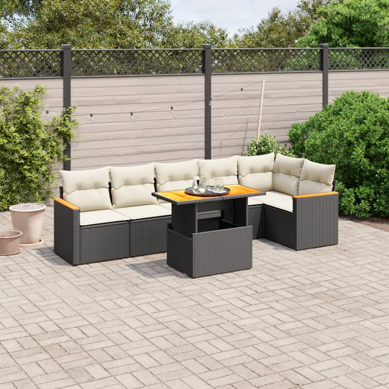 vidaXL 7 Piece Garden Sofa Set with Cushions Black Poly Rattan