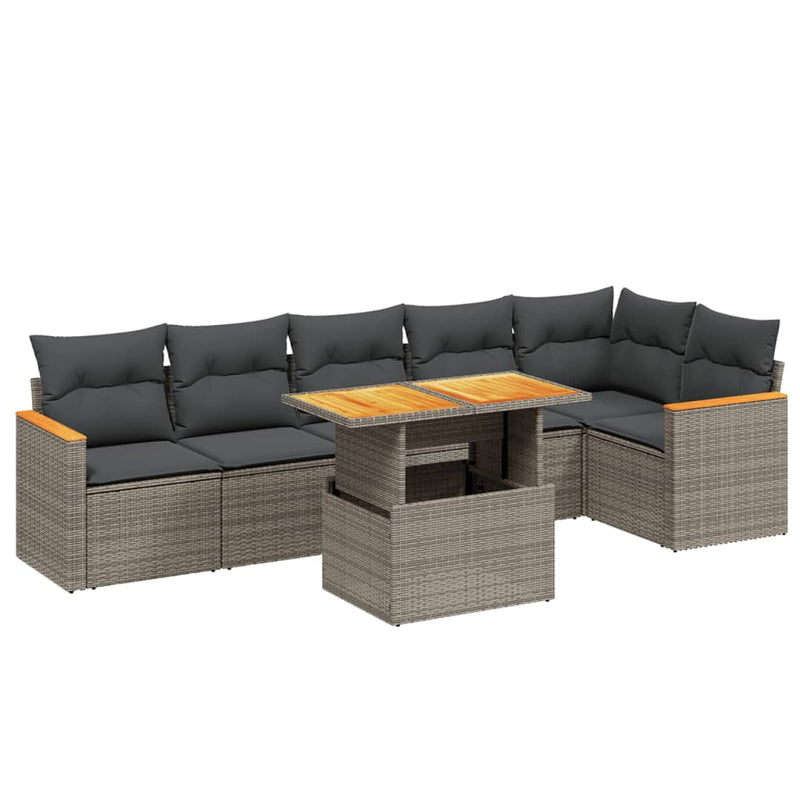 vidaXL 7 Piece Garden Sofa Set with Cushions Grey Poly Rattan