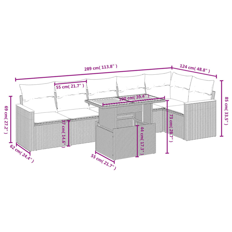vidaXL 7 Piece Garden Sofa Set with Cushions Grey Poly Rattan
