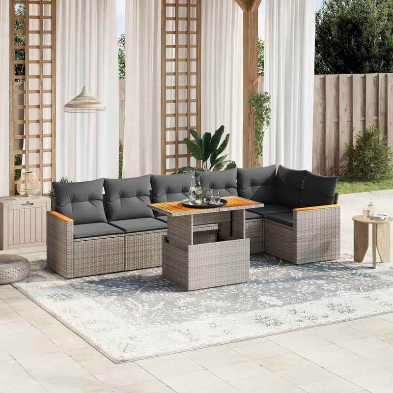 vidaXL 7 Piece Garden Sofa Set with Cushions Grey Poly Rattan