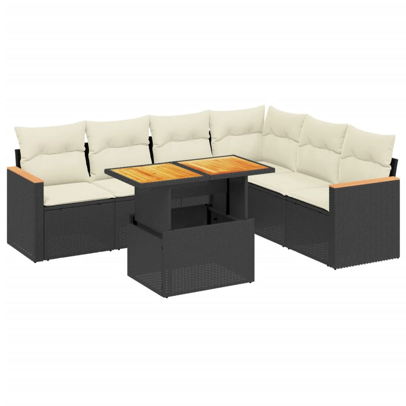 vidaXL 7 Piece Garden Sofa Set with Cushions Black Poly Rattan