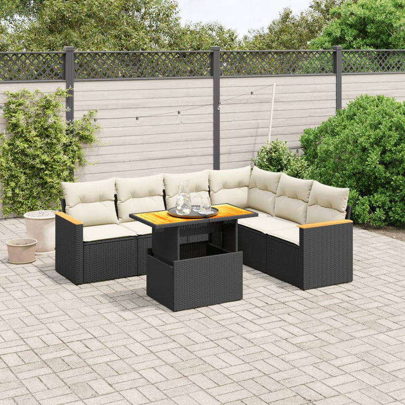 vidaXL 7 Piece Garden Sofa Set with Cushions Black Poly Rattan