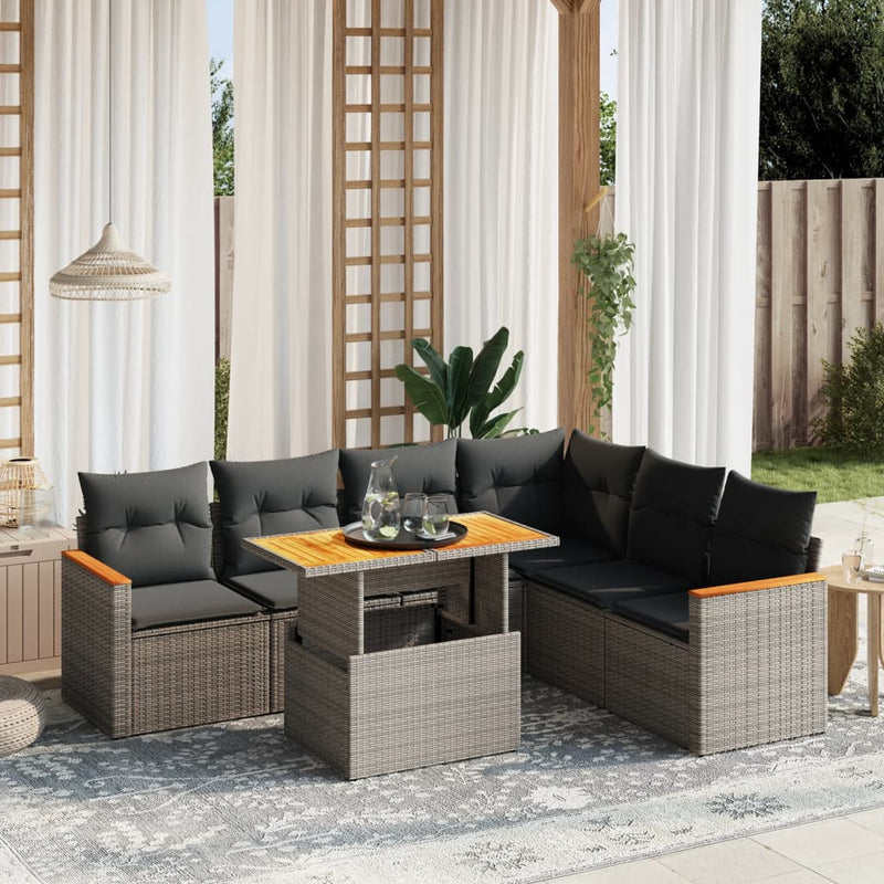 vidaXL 7 Piece Garden Sofa Set with Cushions Grey Poly Rattan