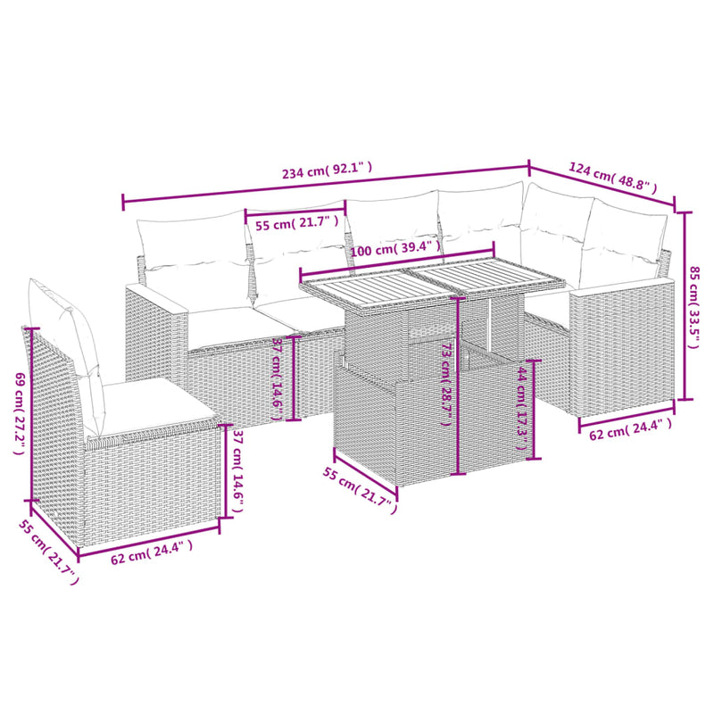 vidaXL 7 Piece Garden Sofa Set with Cushions Black Poly Rattan