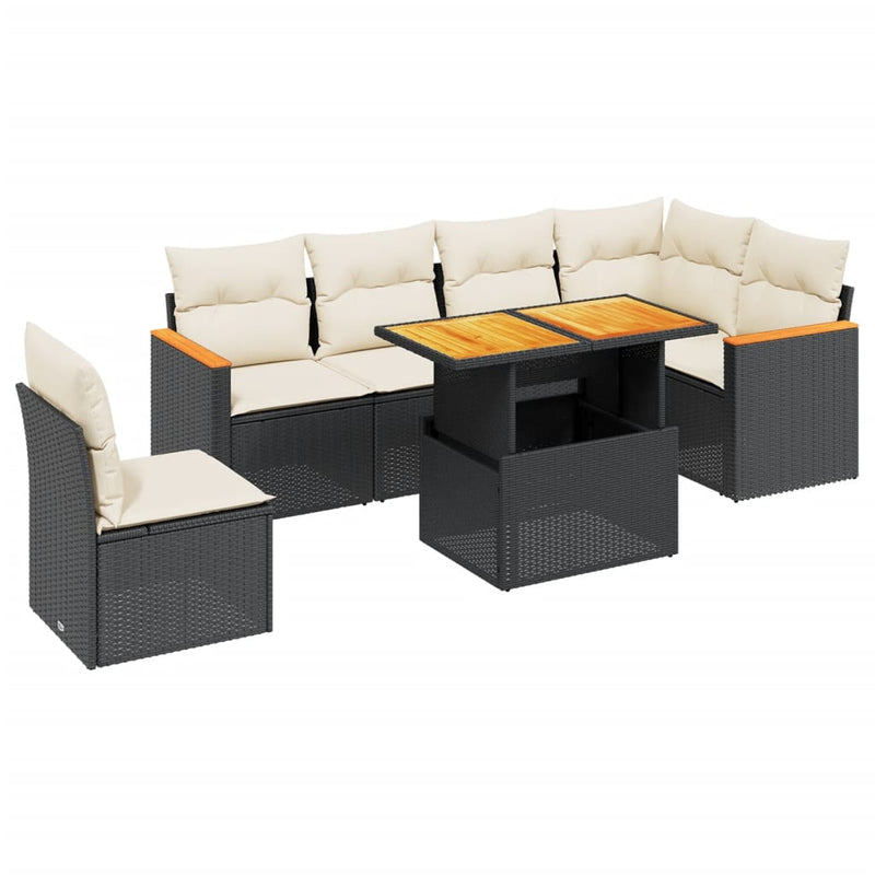 vidaXL 7 Piece Garden Sofa Set with Cushions Black Poly Rattan