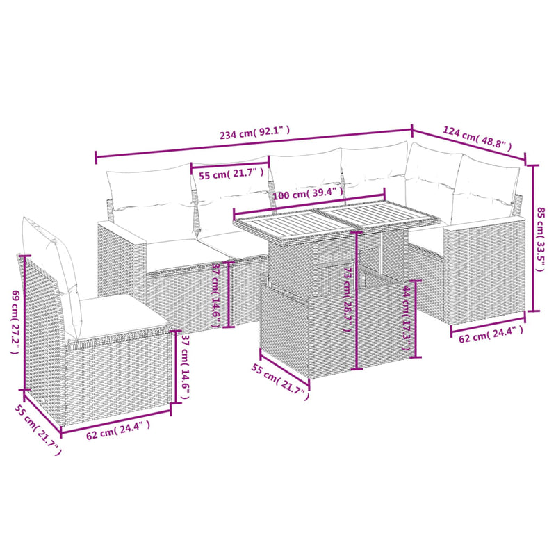 vidaXL 7 Piece Garden Sofa Set with Cushions Black Poly Rattan