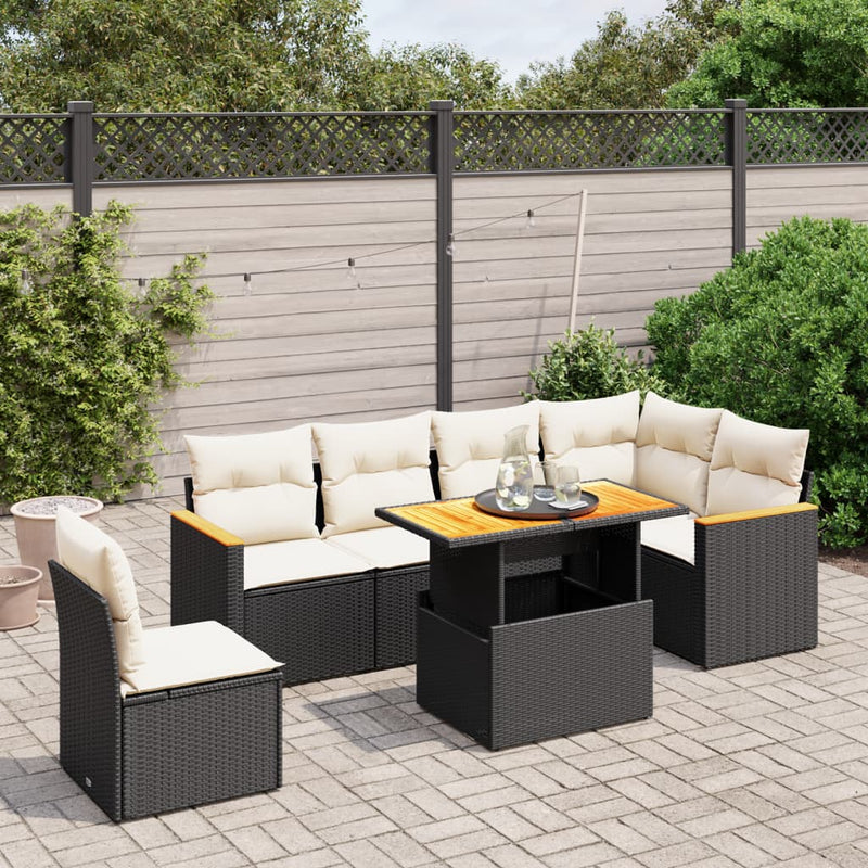 vidaXL 7 Piece Garden Sofa Set with Cushions Black Poly Rattan