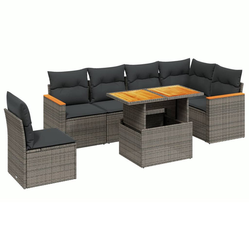 vidaXL 7 Piece Garden Sofa Set with Cushions Grey Poly Rattan