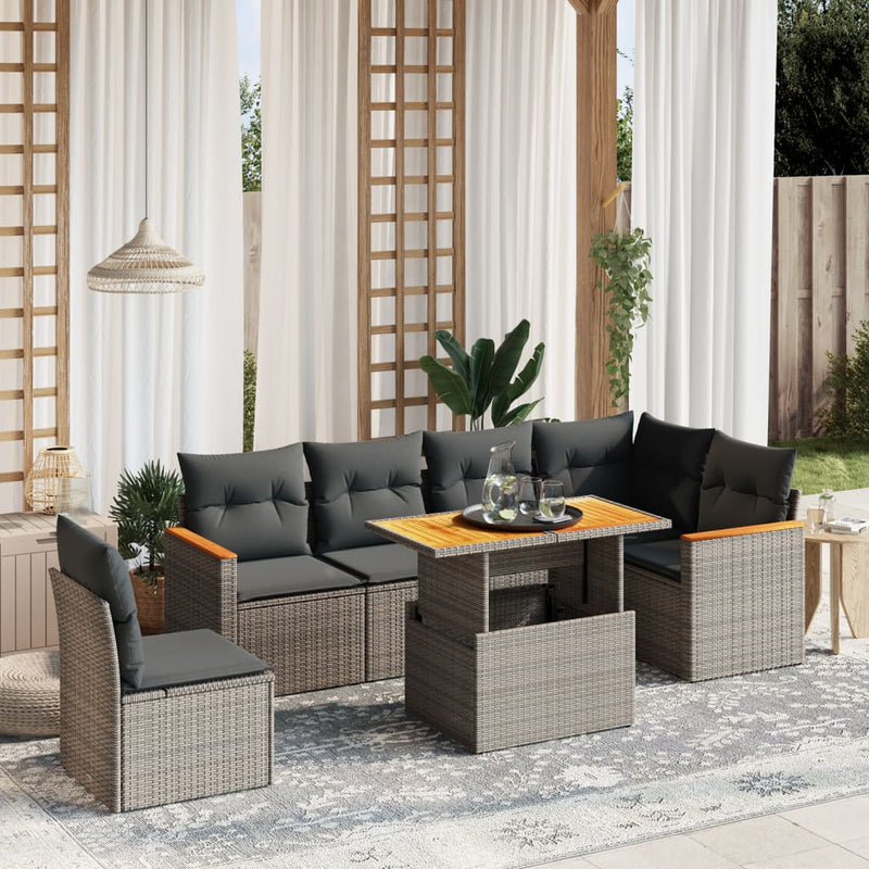 vidaXL 7 Piece Garden Sofa Set with Cushions Grey Poly Rattan