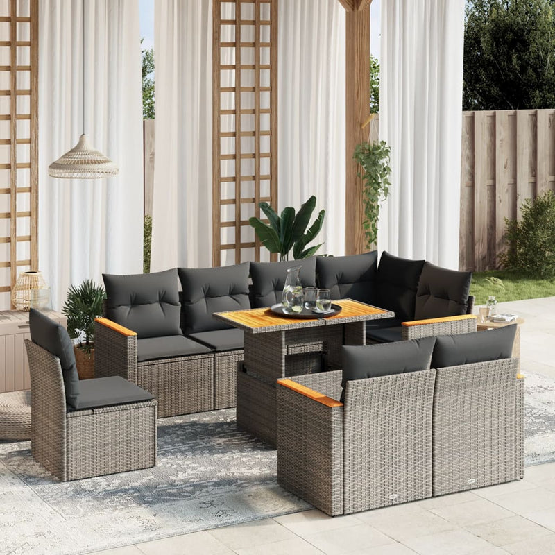 vidaXL 9 Piece Garden Sofa Set with Cushions Grey Poly Rattan