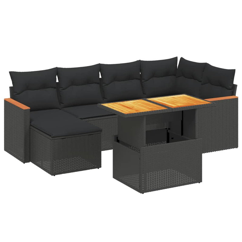 vidaXL 7 Piece Garden Sofa Set with Cushions Black Poly Rattan
