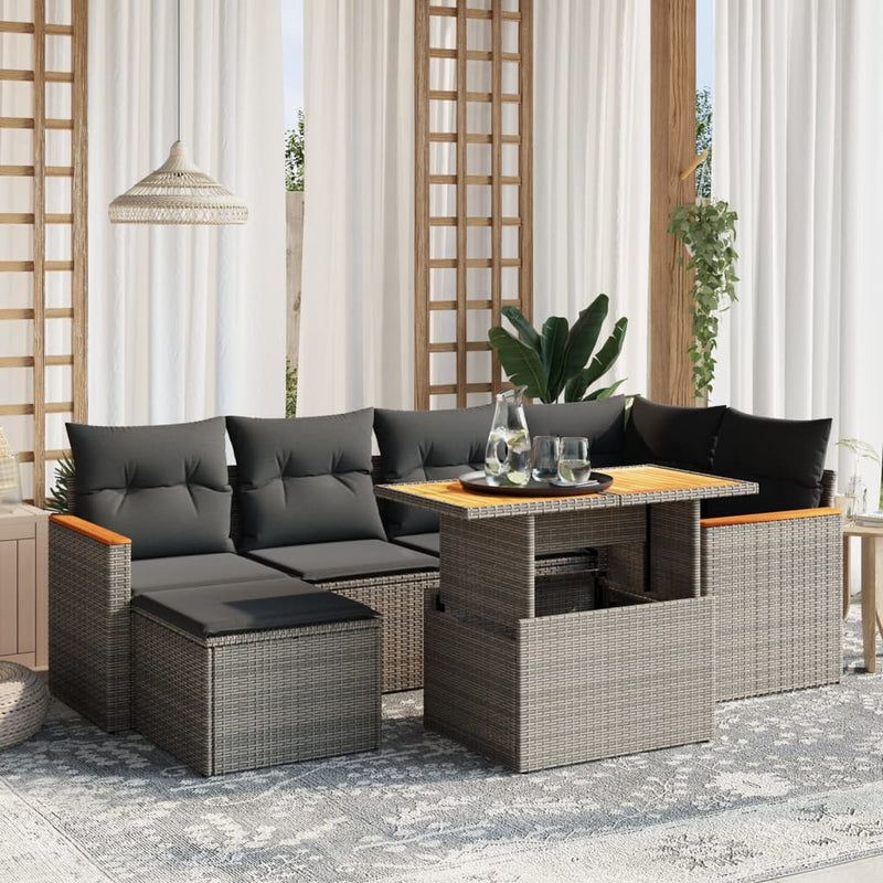 vidaXL 7 Piece Garden Sofa Set with Cushions Grey Poly Rattan