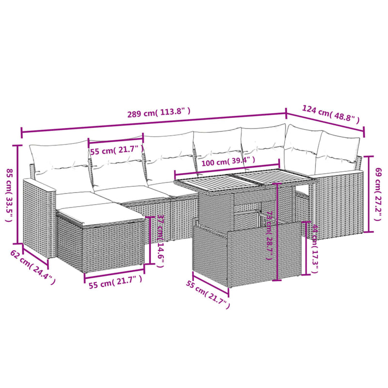 vidaXL 8 Piece Garden Sofa Set with Cushions Black Poly Rattan