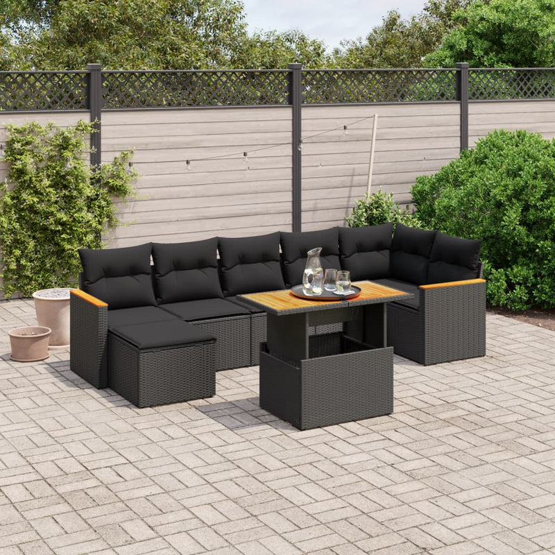 vidaXL 8 Piece Garden Sofa Set with Cushions Black Poly Rattan