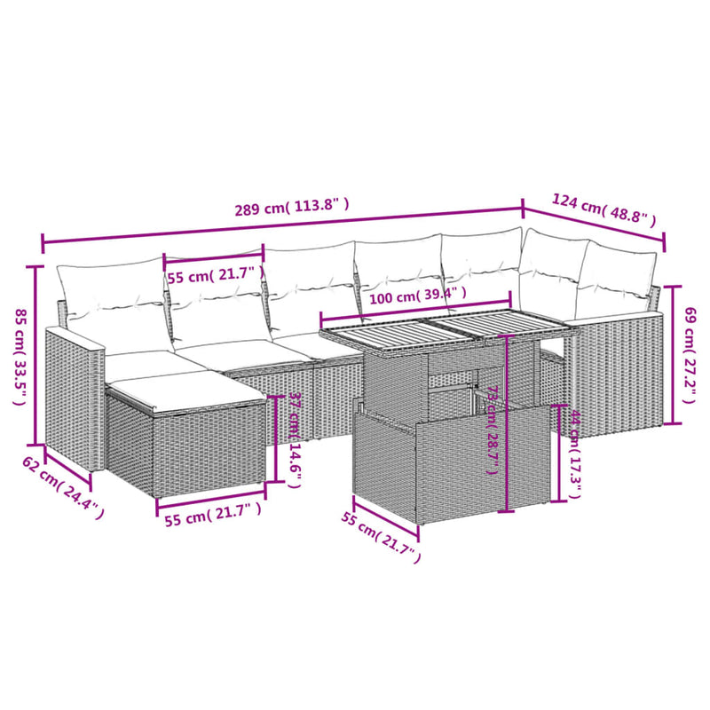 vidaXL 8 Piece Garden Sofa Set with Cushions Black Poly Rattan