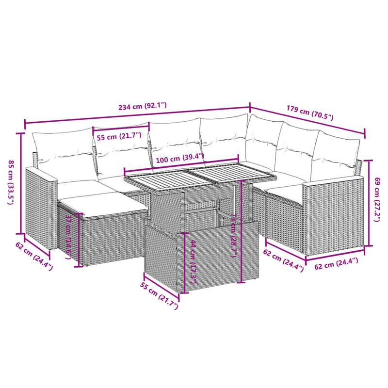 vidaXL 8 Piece Garden Sofa Set with Cushions Black Poly Rattan