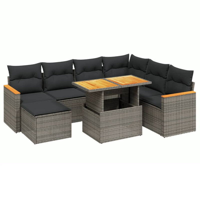 vidaXL 8 Piece Garden Sofa Set with Cushions Grey Poly Rattan