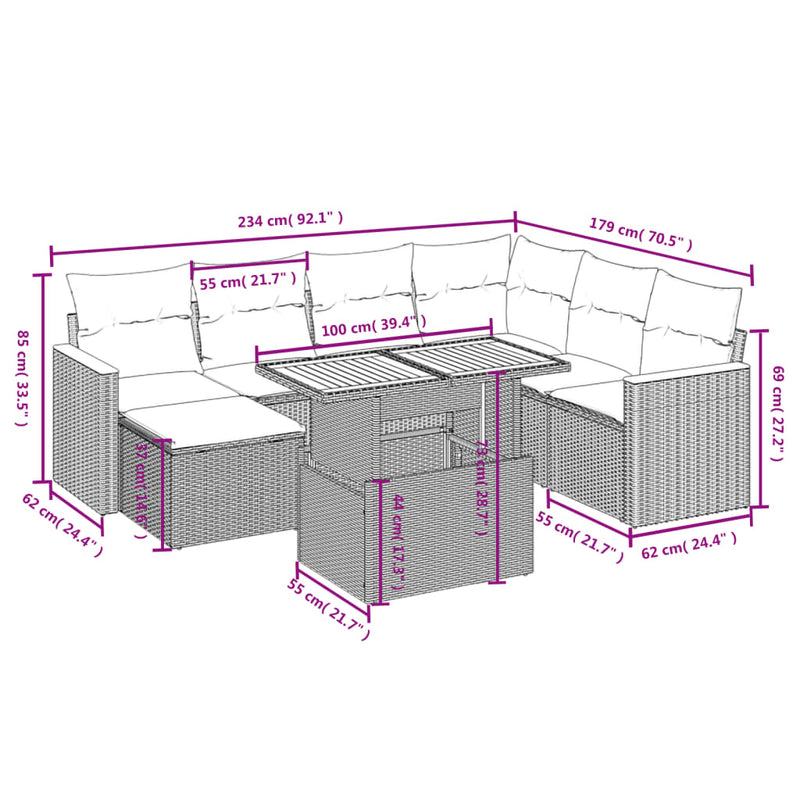 vidaXL 8 Piece Garden Sofa Set with Cushions Grey Poly Rattan