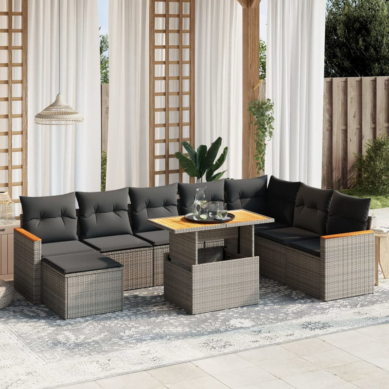 vidaXL 9 Piece Garden Sofa Set with Cushions Grey Poly Rattan