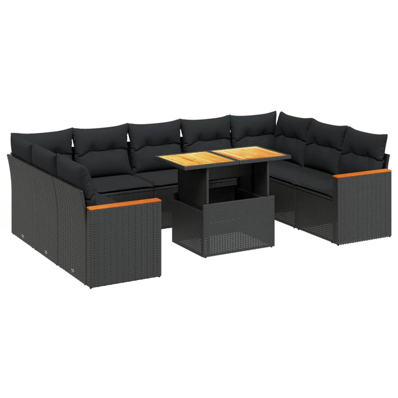 vidaXL 10 Piece Garden Sofa Set with Cushions Black Poly Rattan
