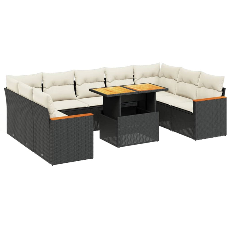 vidaXL 10 Piece Garden Sofa Set with Cushions Black Poly Rattan