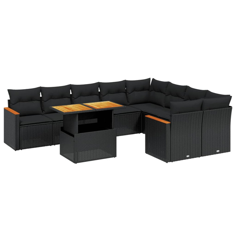 vidaXL 10 Piece Garden Sofa Set with Cushions Black Poly Rattan
