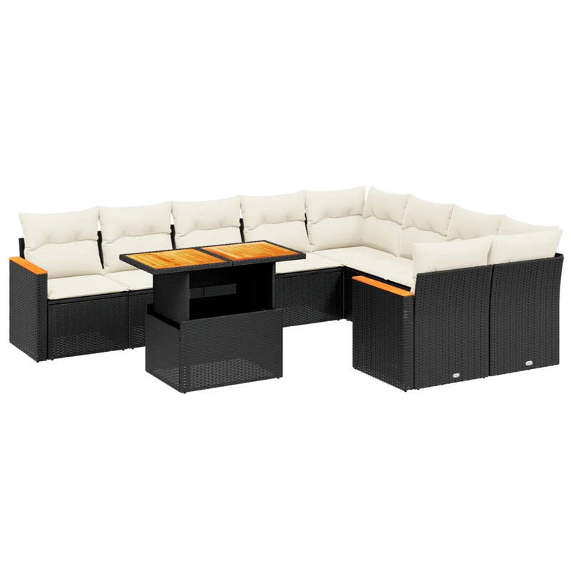 vidaXL 10 Piece Garden Sofa Set with Cushions Black Poly Rattan