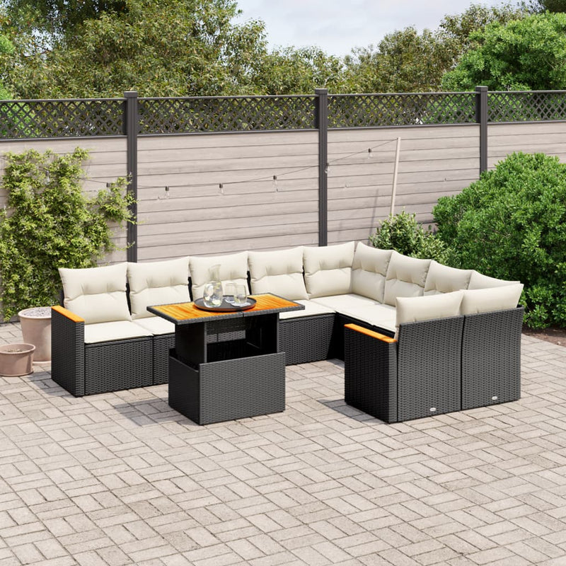 vidaXL 10 Piece Garden Sofa Set with Cushions Black Poly Rattan
