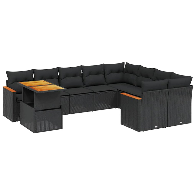 vidaXL 10 Piece Garden Sofa Set with Cushions Black Poly Rattan