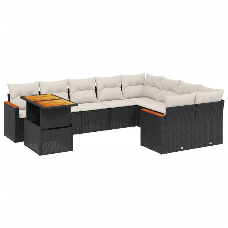 vidaXL 10 Piece Garden Sofa Set with Cushions Black Poly Rattan