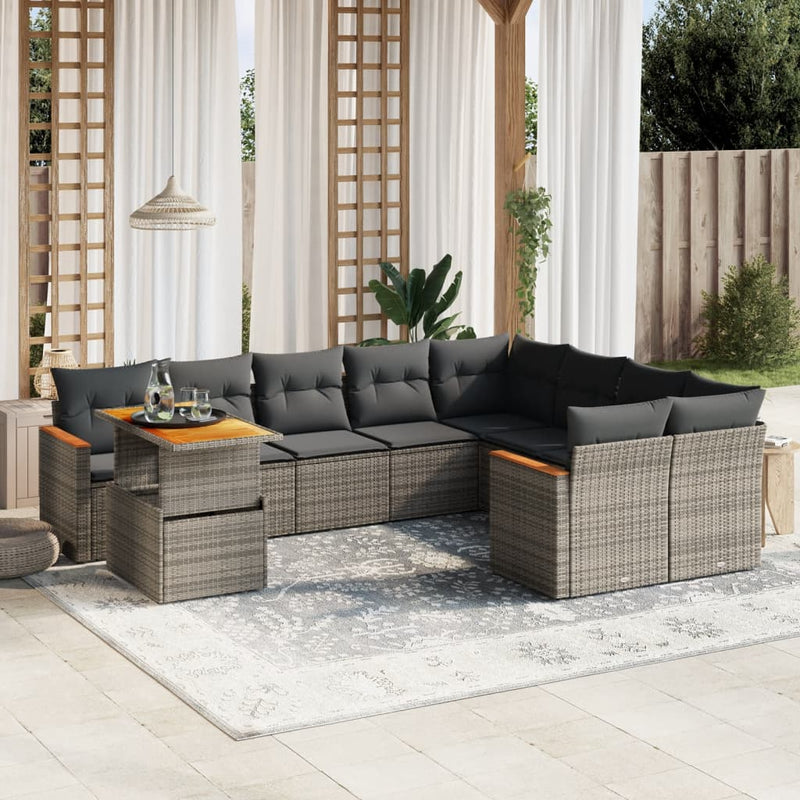 vidaXL 10 Piece Garden Sofa Set with Cushions Grey Poly Rattan