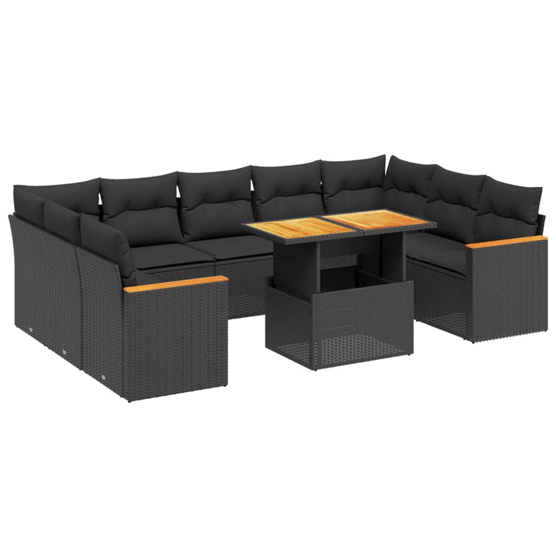 vidaXL 11 Piece Garden Sofa Set with Cushions Black Poly Rattan