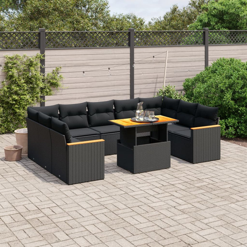 vidaXL 11 Piece Garden Sofa Set with Cushions Black Poly Rattan