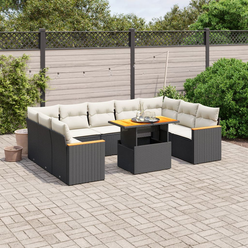 vidaXL 11 Piece Garden Sofa Set with Cushions Black Poly Rattan